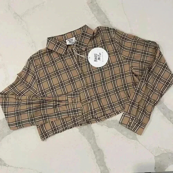 Princess Polly NWT Nora Cropped Raw Hem Flannel Long Sleeve Shirt Women's 6 Fall - Picture 1 of 6